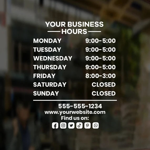 Custom Vinyl Window Decals | Business Hours & Storefront Logo Graphics